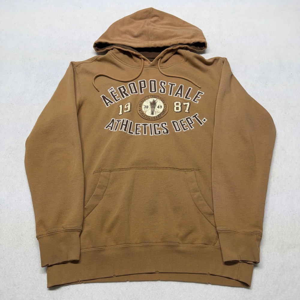 Y2K Aeropostale Hoodie Pullover Athletics Dept Graphic Cotton Blend Brown Small
